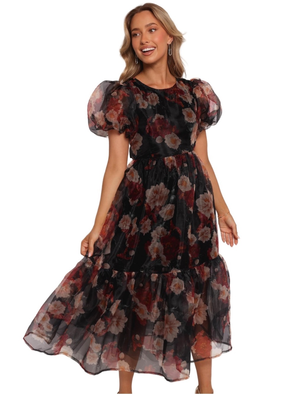 NWT Petal & Pup Elspeth Midi Dress - Black Floral